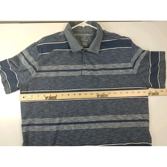 Banana Republic Vtg Mens XL Blue Striped Short Sleeve Polo Shirt Chambray Trim - Picture 3 of 5